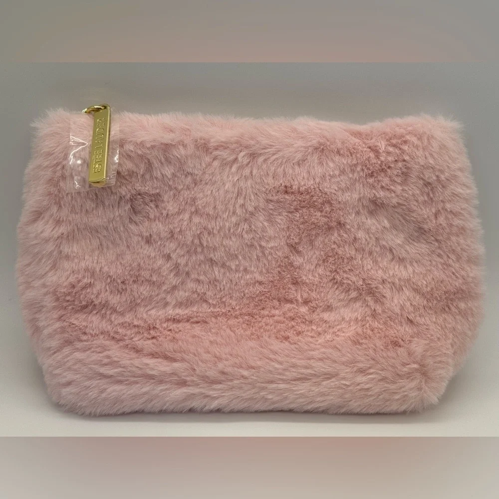 NWOT Estée Lauder Plush Pink Fur Cosmetic Bag
